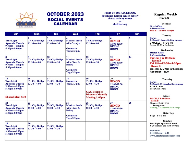 October Calendar of Events