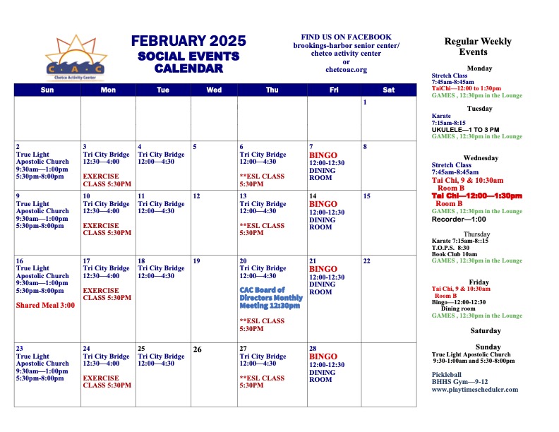 February Calendar of Events