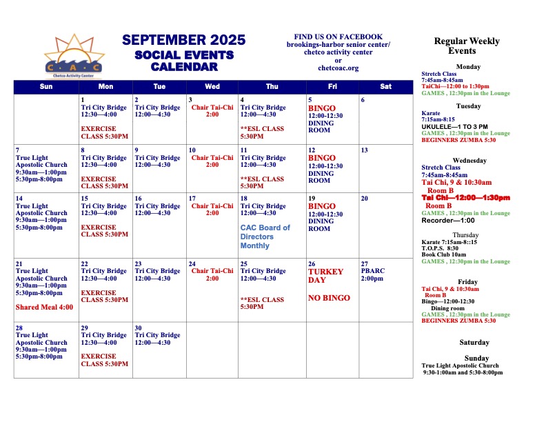 September Calendar of Events